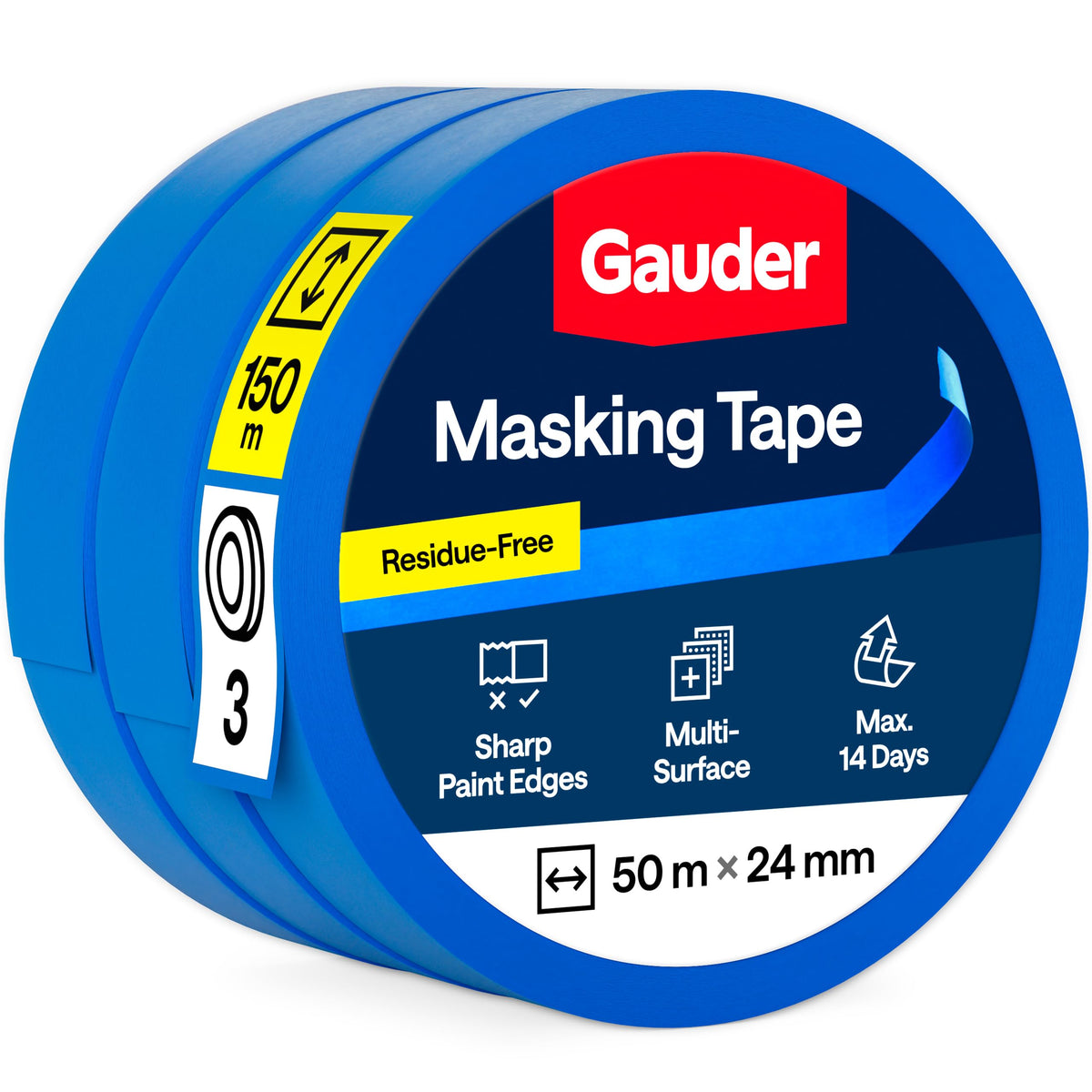 GAUDER Masking Tape for Painting, Blue Painters Tape (1 pc, 24 mm x 50 m)