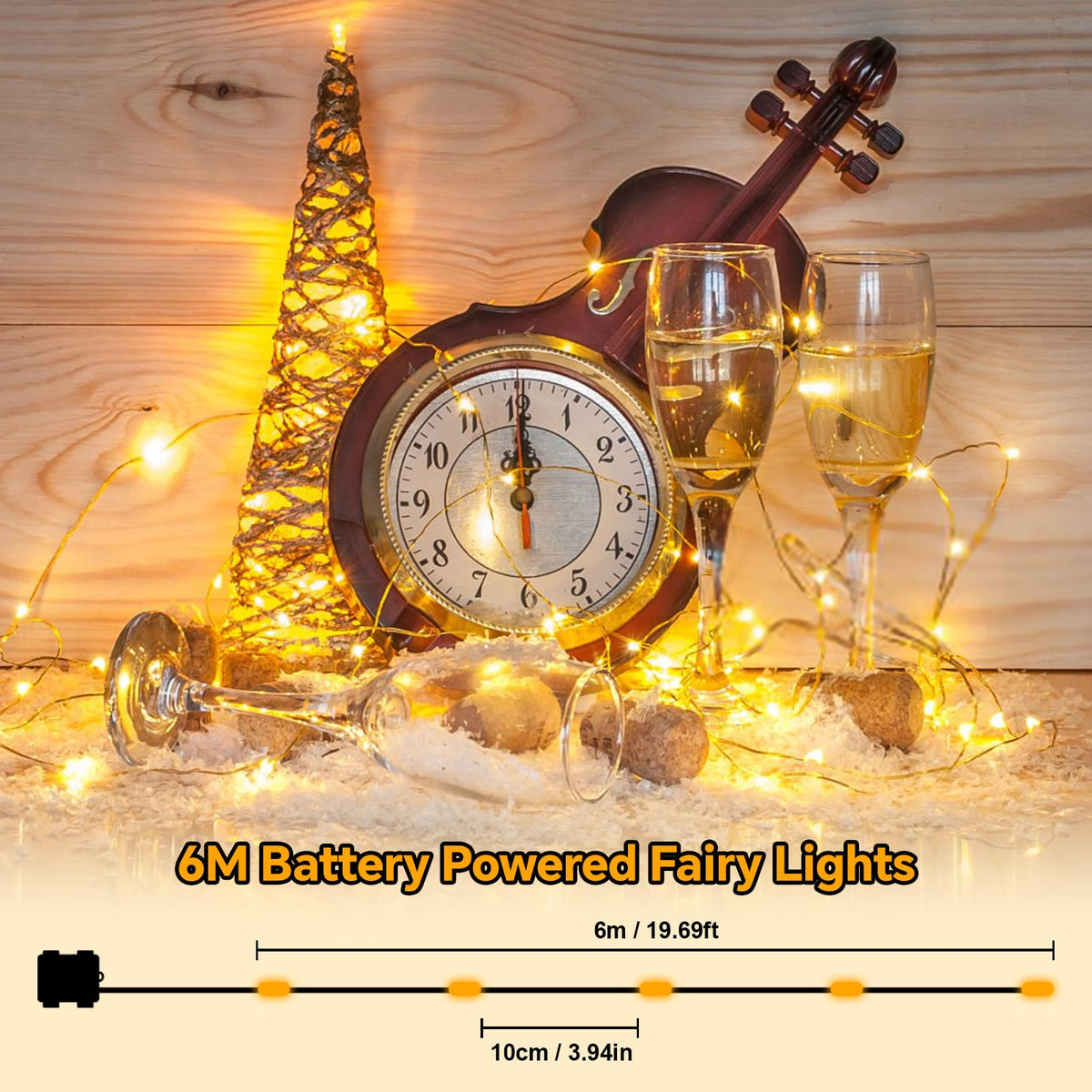 60LED 6m Fairy Lights Battery Operated, Battery Powered String Light Indoor
