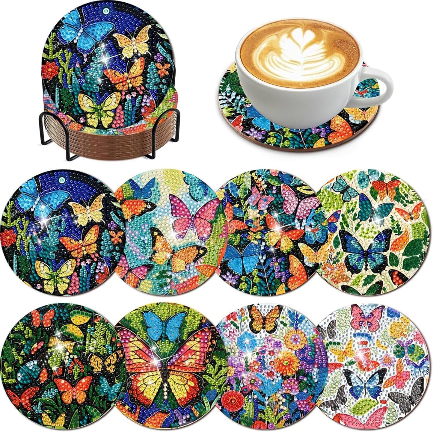 8 Pcs Flowers Diamond Art Coasters Kits for Adults Begainners,Full Drill Diamond Painting Coasters Kit with Holder,DIY Gem Painting Craft Kits for Adults Supplies Gift (Flowers).