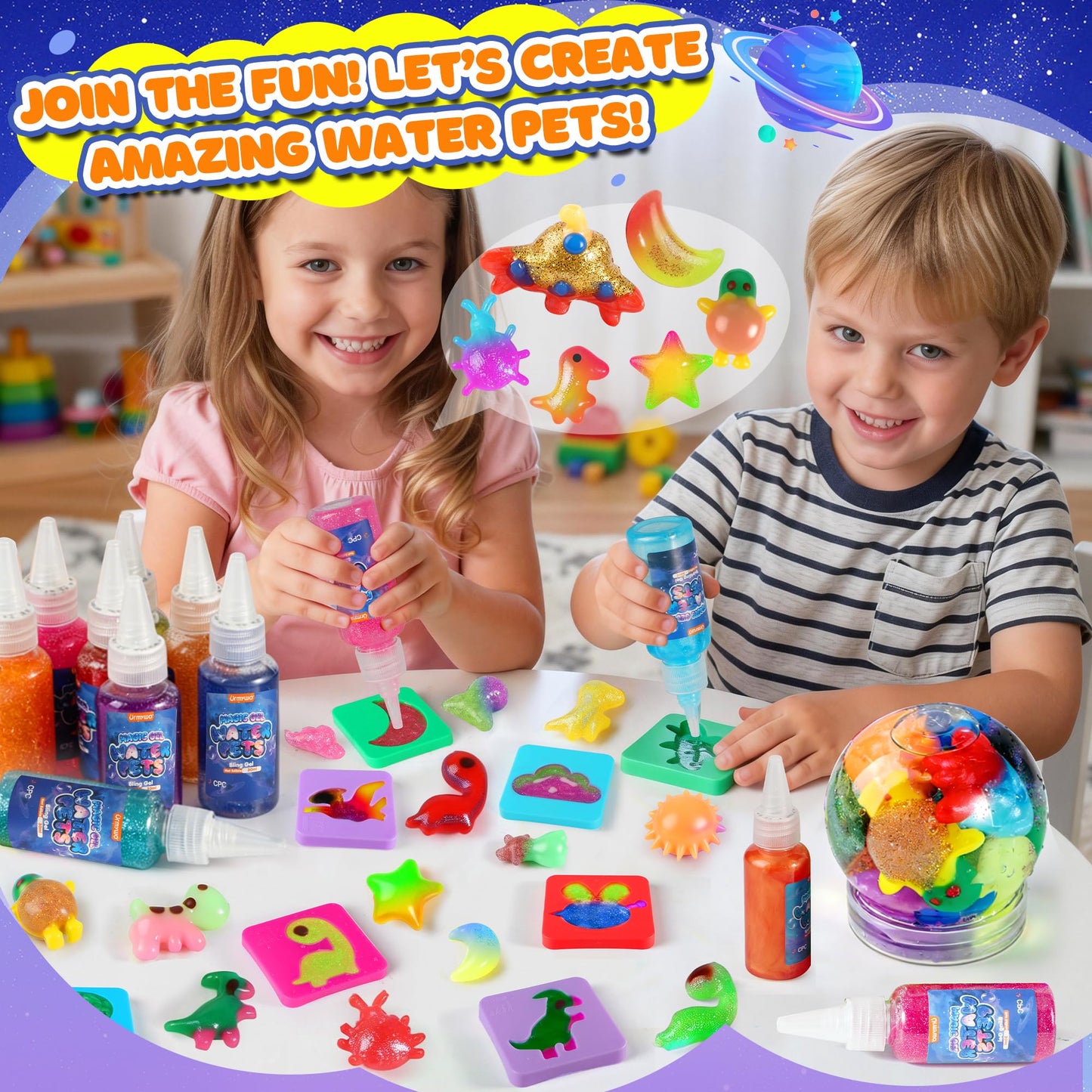 URMYWO Magic Water Elf Toy Kit, DIY 3D Magic Gel Pet Toy Set, 12 Gels & 10 Molds,Easter Gifts Craft & Art Kits for Kids 4 5 6 7 8 9 10 Years Old Mermaid Theme