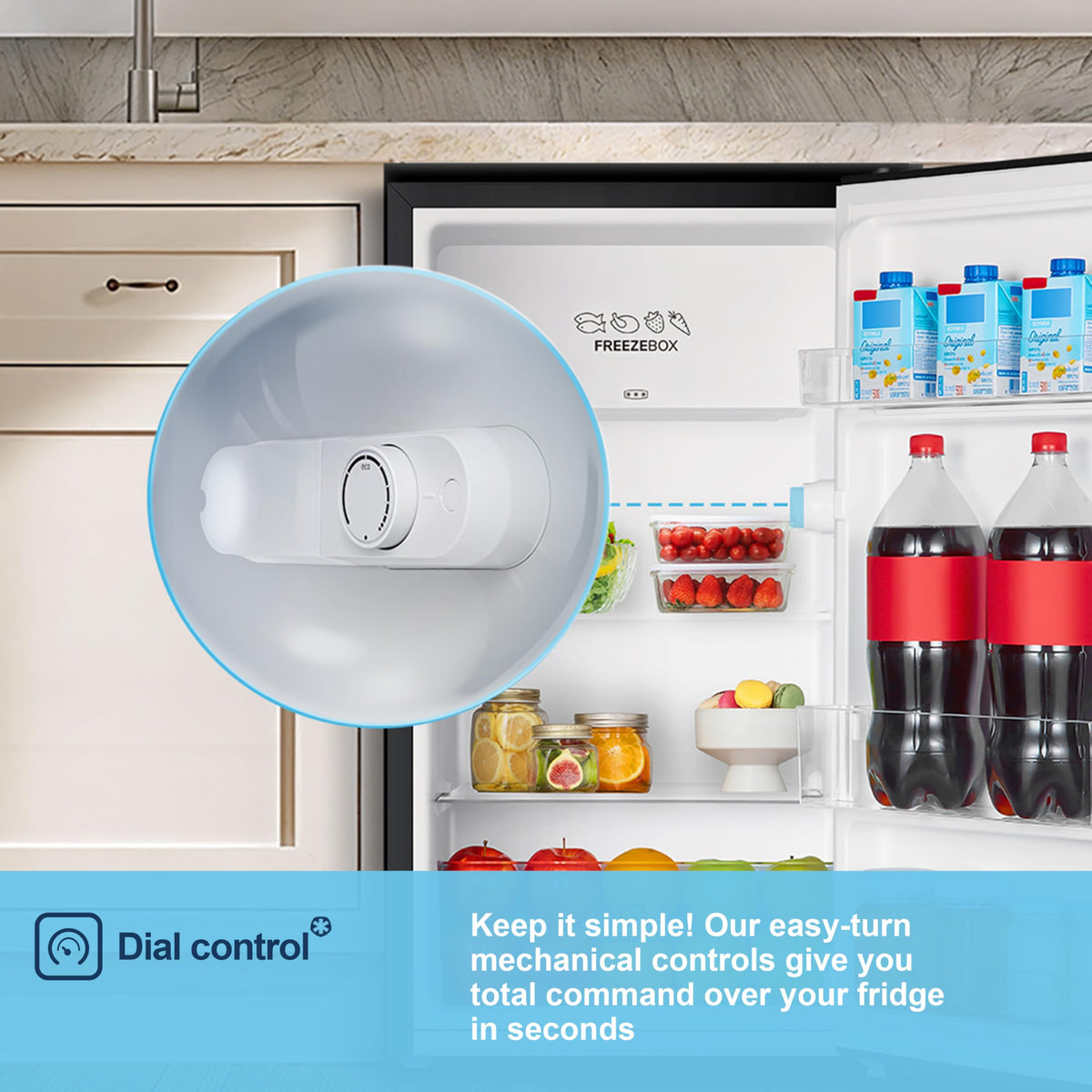 Fridgemaster 45L Table Top Mini Fridge MUR4545, 45cm Compact Refrigerator with Adjustable Thermostat, Reversible Door, 39dB Low Noise, White, Energy Class E