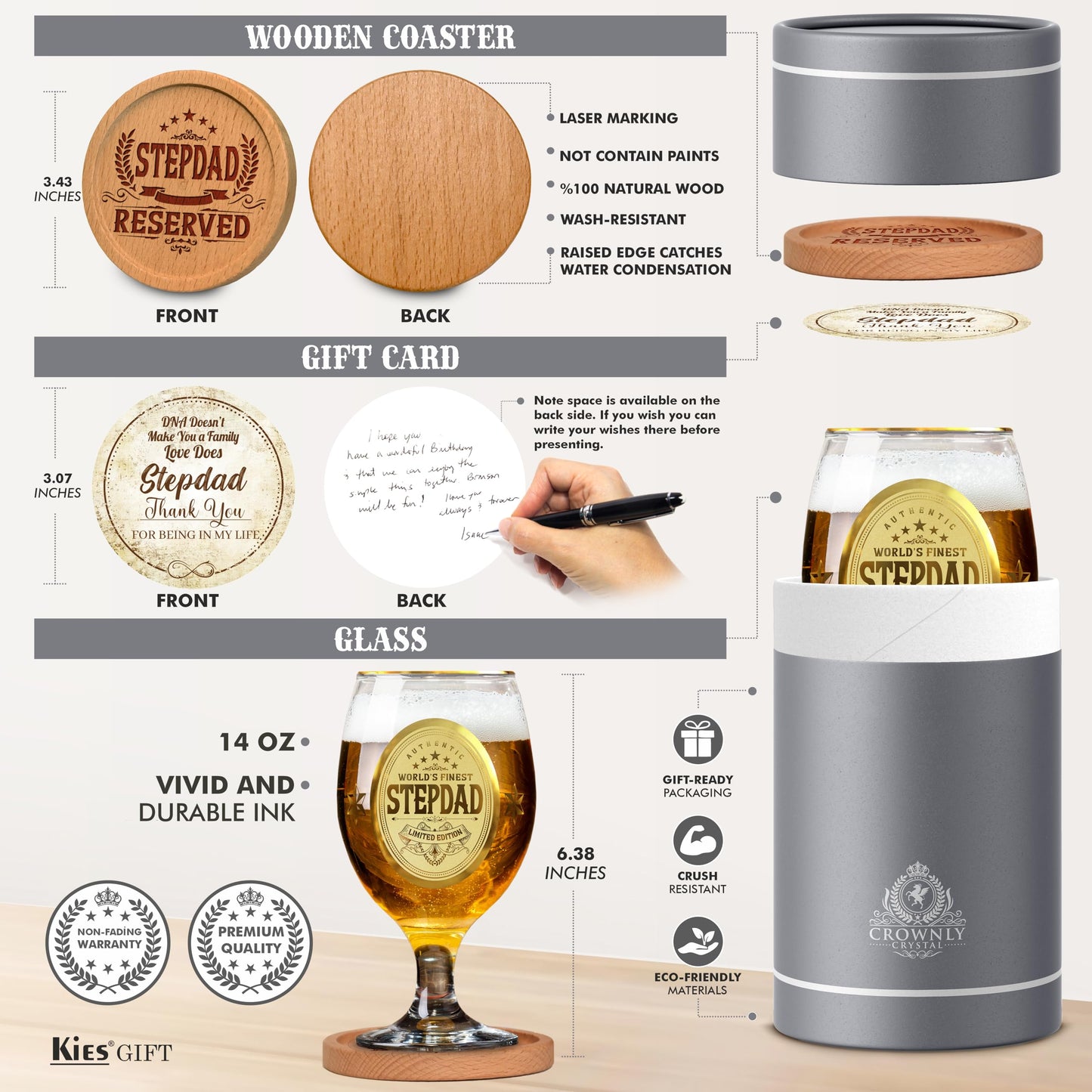 Crownly Crystal® Gold Birthday Gifts: Dad's Beer Glasses