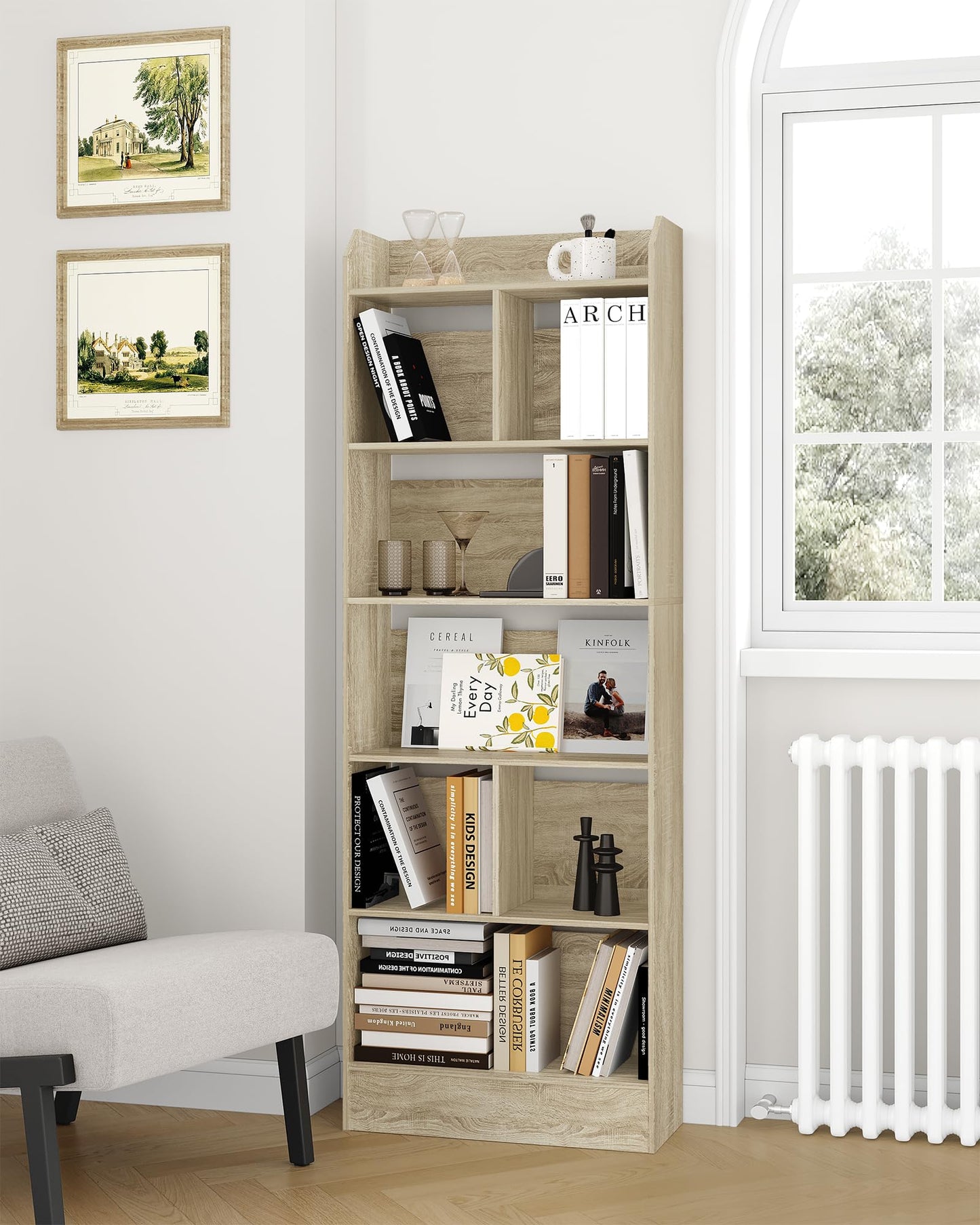 Hzuaneri 6-Tier Bookcase, Bookshelf with 8 Adjustable Storage Shelf Unit, White Bookcase for Living Room, Home Office, Bedroom, Study, 24 x 60 x 199 cm, White, BC11703X