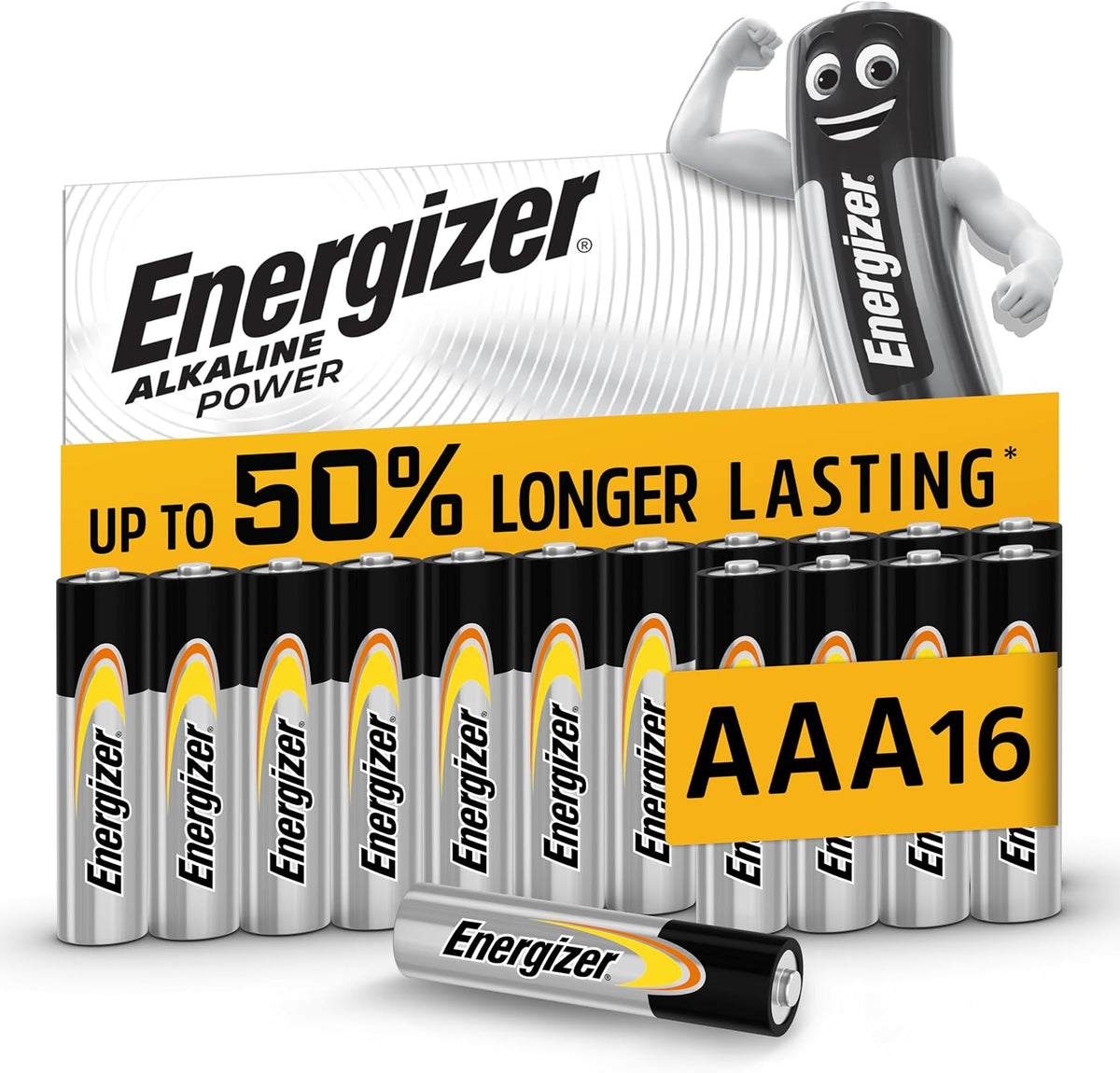 Energizer Alkaline Power - AAA Batteries (16 Pack) Up To 50% Longer Lasting