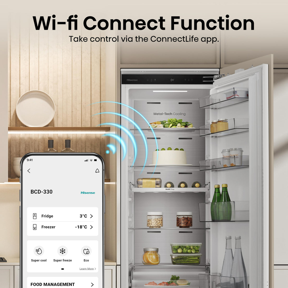 Hisense FV298N4ACE Tall Freestanding Freezer 240 Litre Capacity Total No Frost with LED Display 59D x 59.5W x 172H cm - Stainless Steel, Silver