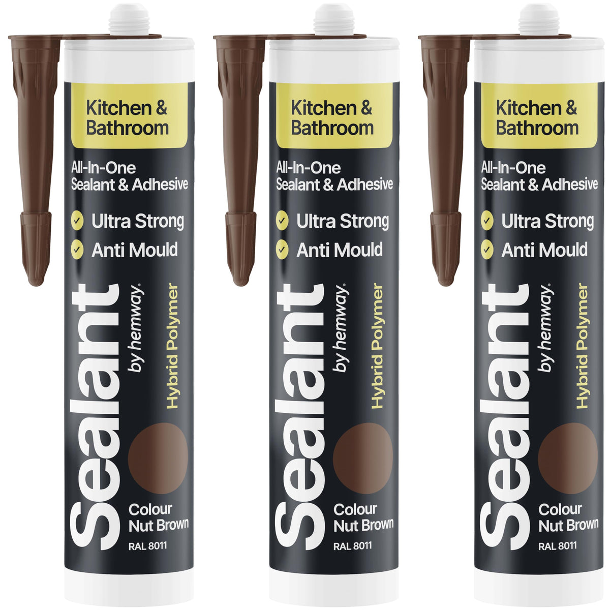 Hemway Kitchen & Bathroom Crystal Clear Sealant & Adhesive 300ml 3 Pack