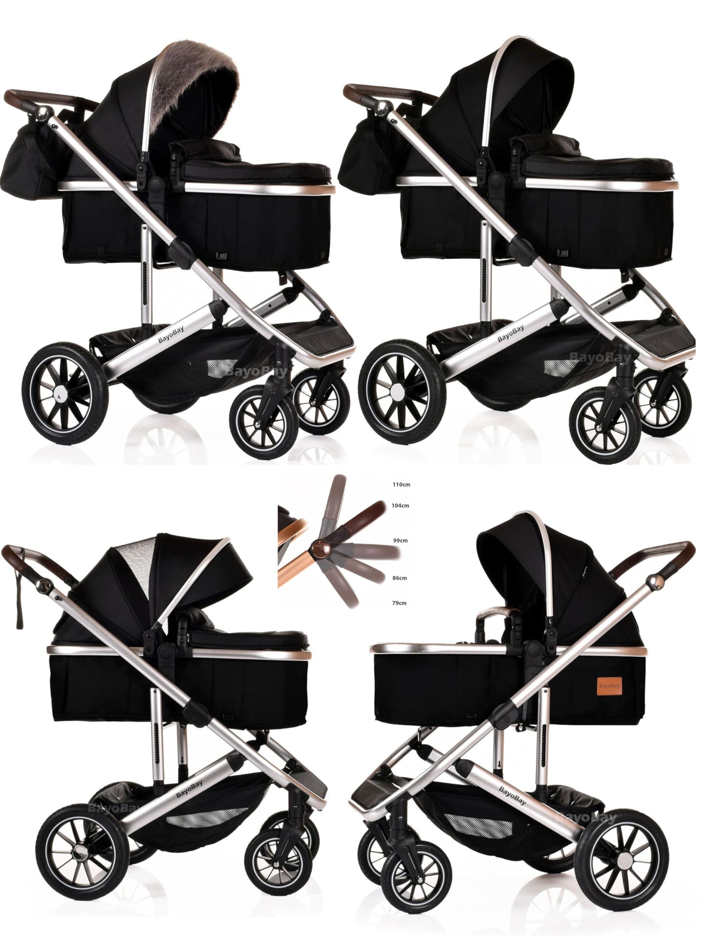 3 in 1 Baby Pram Travel System with Car Seat Lightweight Buggy Foldable Pushchair for Newborn and Toddlers up to 22kg NEW 2025 Style (Black - Gold)