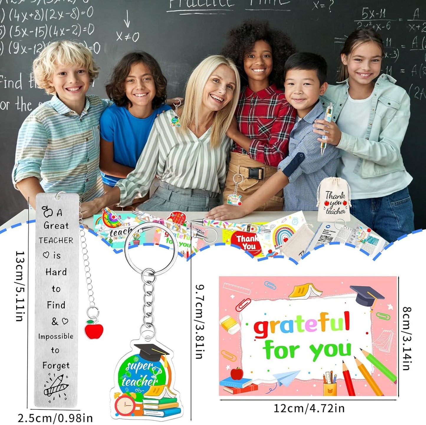 70 Pcs Teacher Appreciation Gifts Bulk Thank You Teacher Gifts with Bookmarks Keychain Ballpoint Pens Drawstring Bags and Stickers Ideal Gifts from Students for Graduation or Teacher Appreciation Week