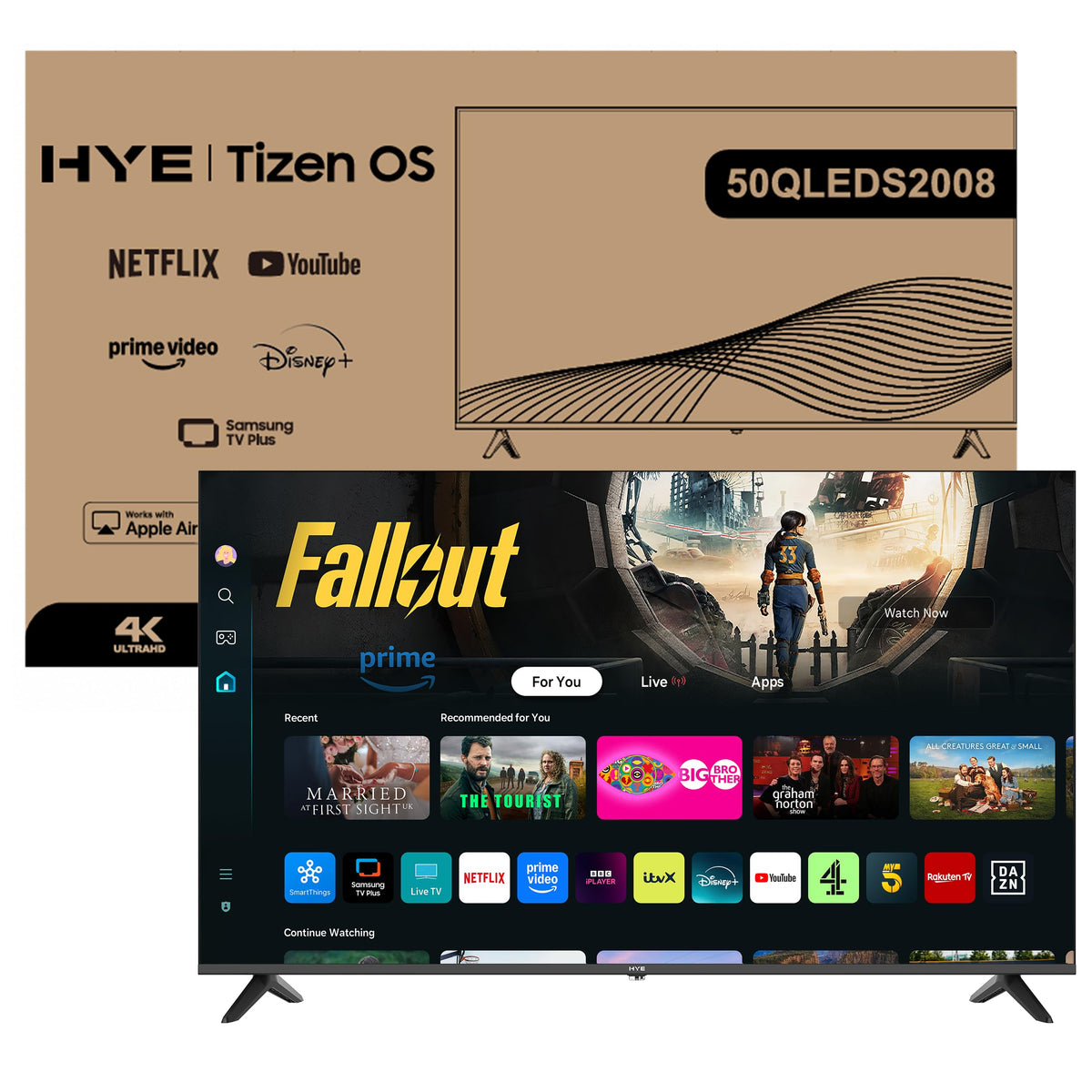 HYE 50" LED Smart TV - 4K Ultra HD, Samsung Tizen OS & Gaming Hub, Black