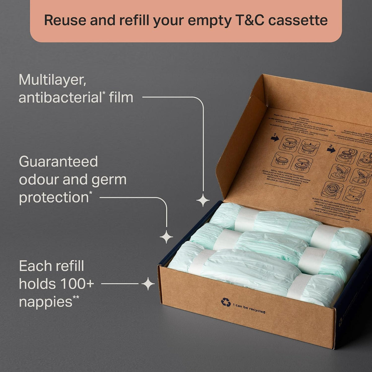 Tommee Tippee Twist & Click Nappy Bin Refill Cassettes Pack of 3
