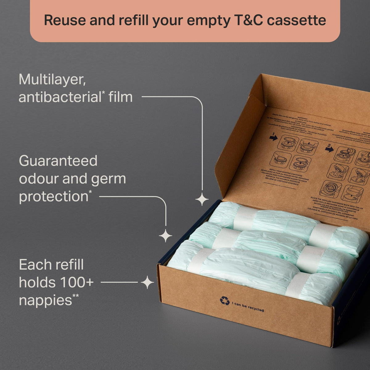 Tommee Tippee Twist & Click Nappy Bin Refill Cassettes Pack of 3
