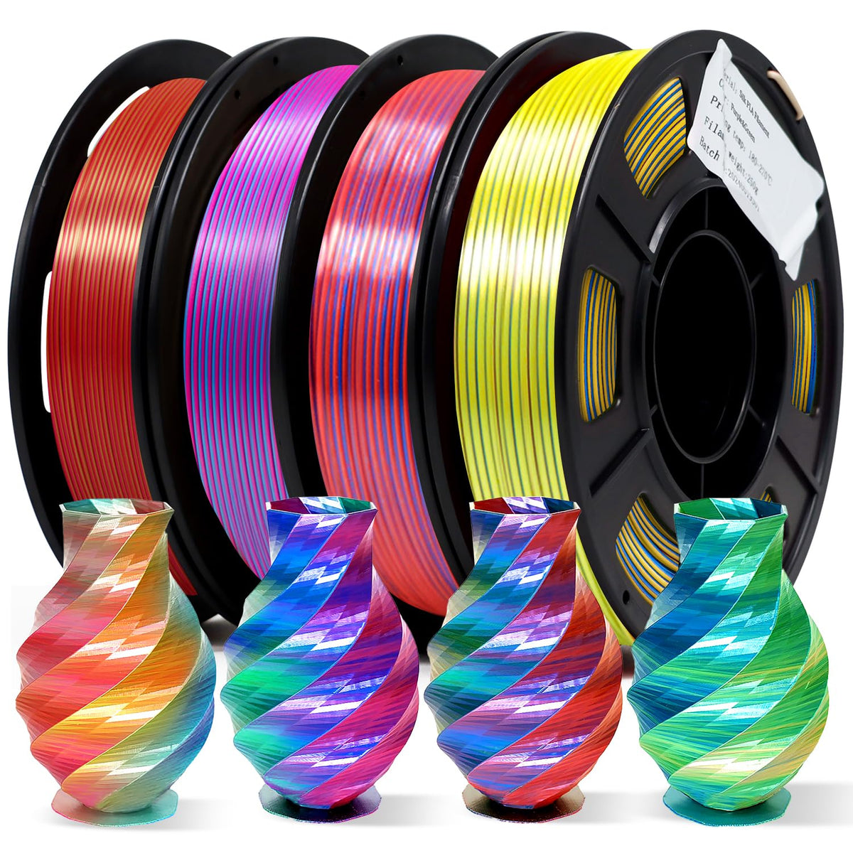 YOUSU 3D Printer Filament Bundle,Glow in The Dark Filament Multicolor,PLA Filament 1.75 mm,Green, Blue,Purple and Rainbow Accuracy +/- 0.03 mm,250g X 4 Pack