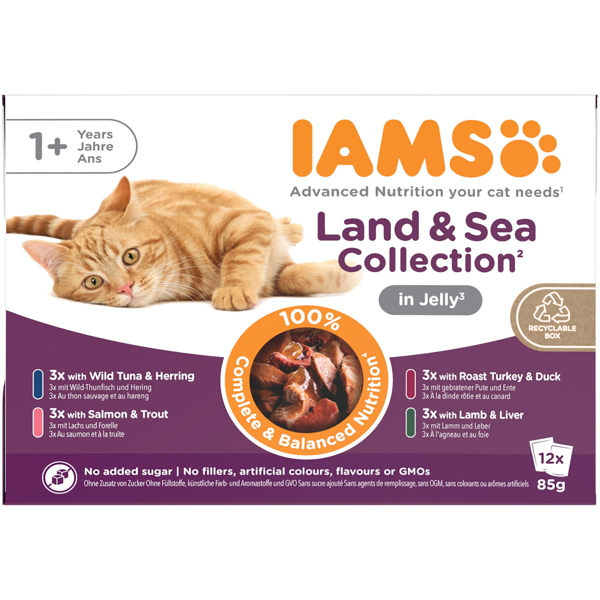 IAMS Adult Wet Cat Food Land & Sea in Jelly 72 x 85g