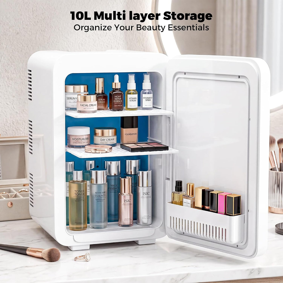 6L Skincare & Makeup Mini Fridge, Cooler & Warmer with LED Mirror