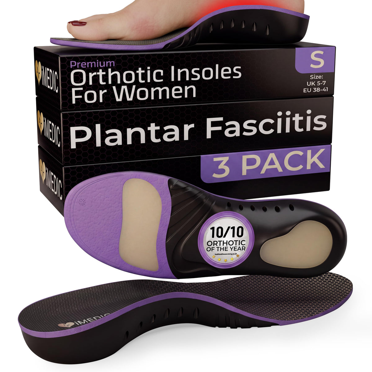 iMedic Orthotic Insoles for Plantar Fasciitis, Size L UK 9-10