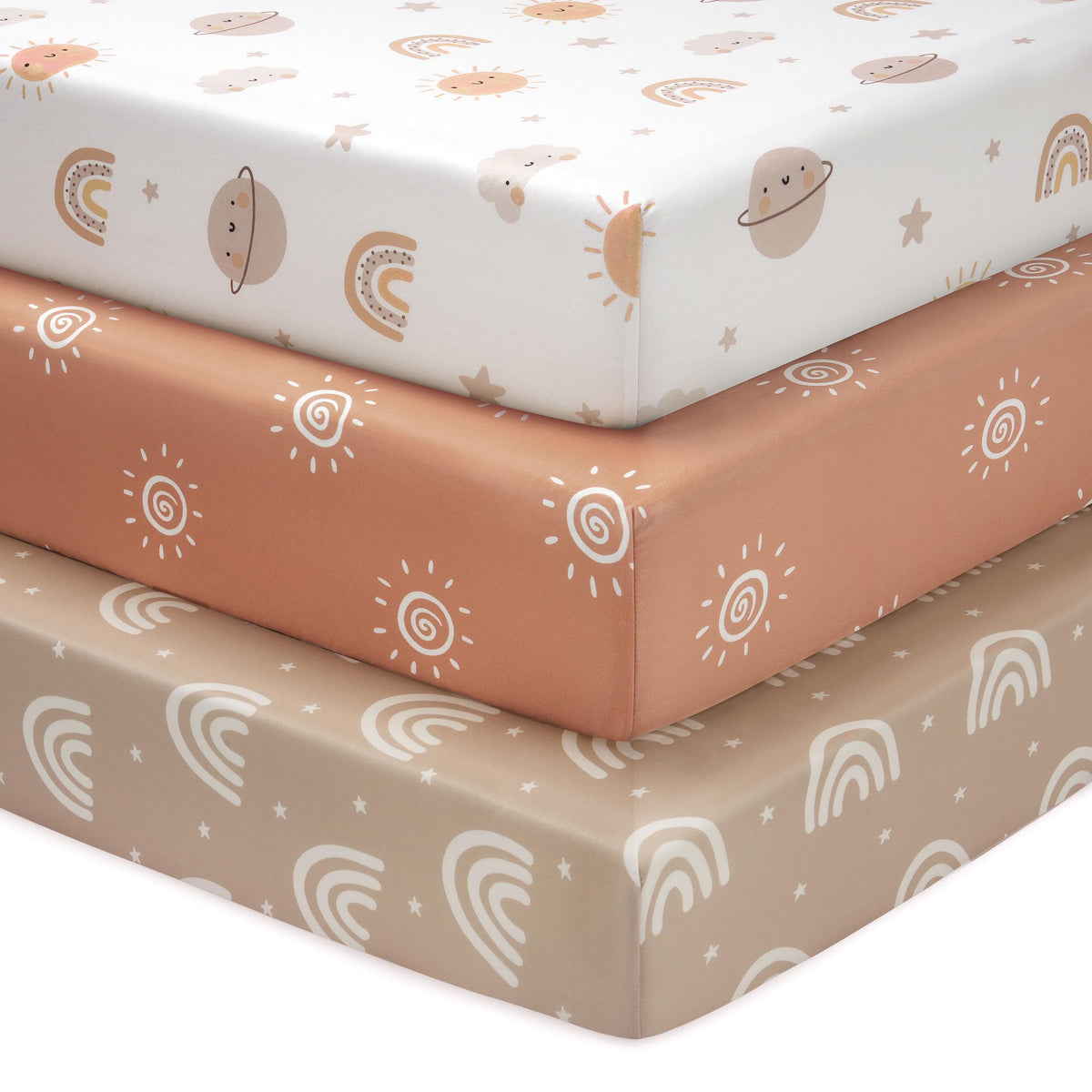Cot Bed Sheets 140 x 70cm Fitted, 3 Pack Baby Cot Sheets, Ultra Soft & Silky Smooth Microfiber Toddler Bed Sheets Pink Rainbow