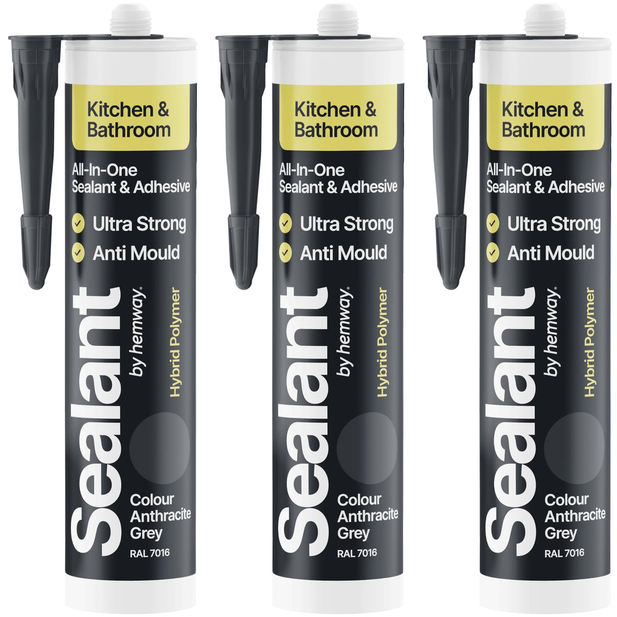 Hemway Kitchen & Bathroom Crystal Clear Sealant & Adhesive 300ml 3 Pack