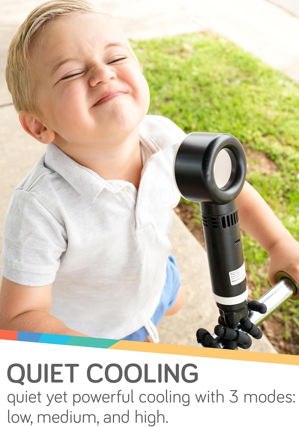 Nuby Portable Bladeless Pram Fan – Rechargeable | Flexible Tripod Legs | Safe & Quiet | Versatile & Portable