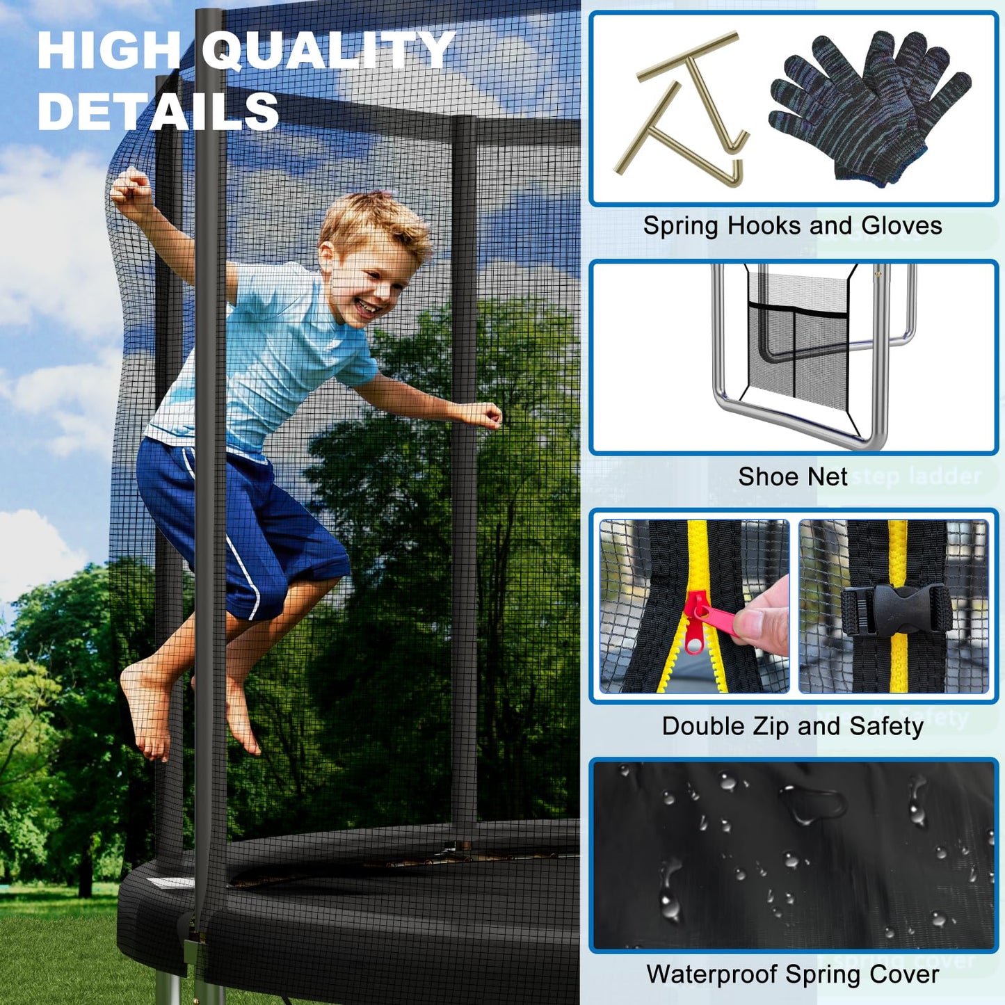 Devoko 7.5ft Rectangular Garden Trampoline with Safety Net — 42 Springs, Padded Edges