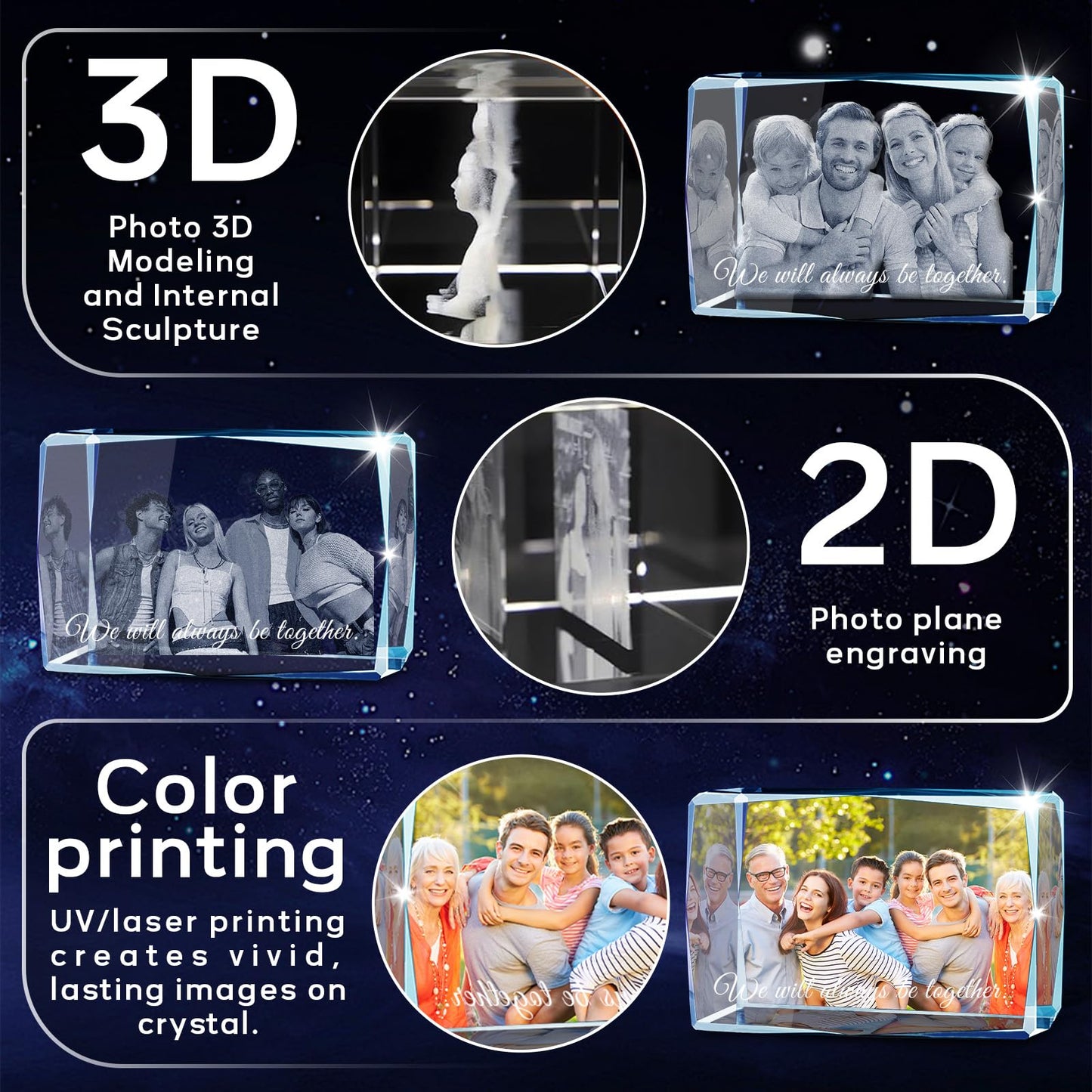 Personalised 3D Crystal Photo Gift, Custom Gifts with 3D Laser Etched, Engraved Inside the Crystal Using Your Photo Customized Memorial Custom Mother’s Day Picture Gift (Cuboid)
