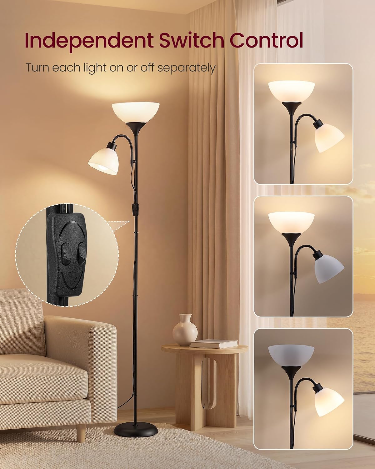VASAGLE LUSIA LED Floor Lamp, Uplighter, Reading Light, 38.5x23.5x176cm