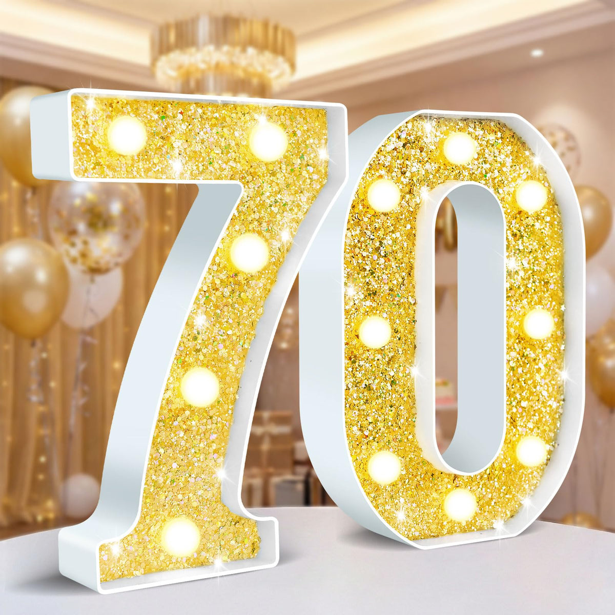 Ledido Pink Glitter Light Up Number 80 for 80th Birthday Decorations