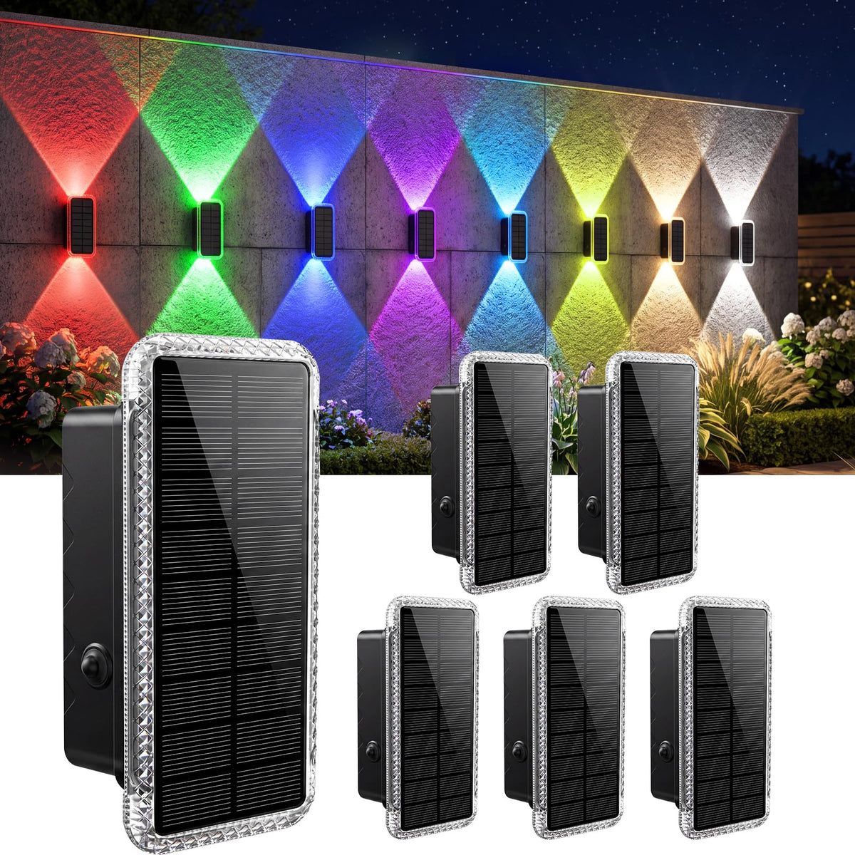 vighep RGB Solar Fence Lights Outdoor 3 Pack, 11 Mode Up & Down Wall Lights