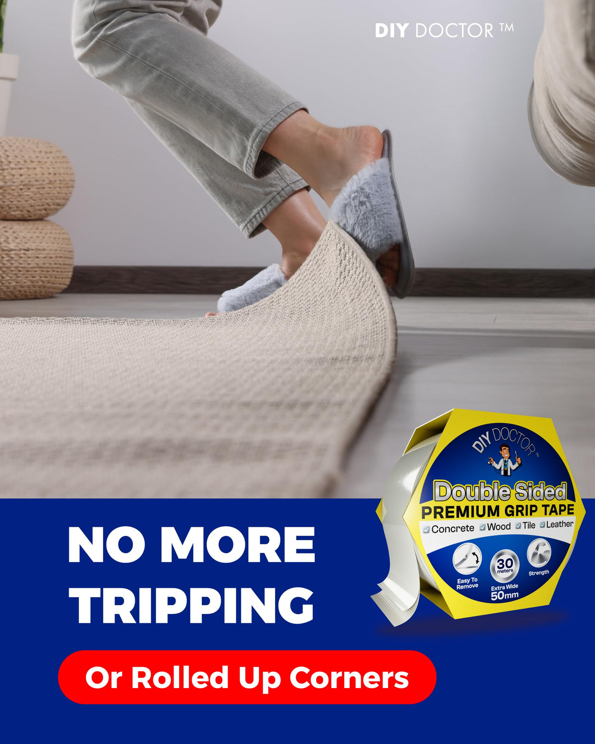 DIY Doctor Double Sided Carpet Tape, Heavy Duty, 20m x 21mm, 1 Pack