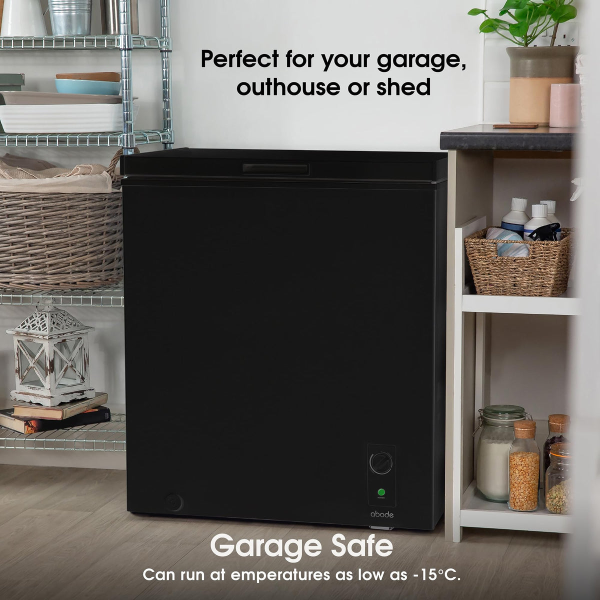 Abode Freestanding White Chest Freezer 99L with Removable Wire Basket & Counter Balance Lid, Adjustable Thermostat, 4 Star Freezer, Suitable for Garages & Outbuildings A99CF0E1W