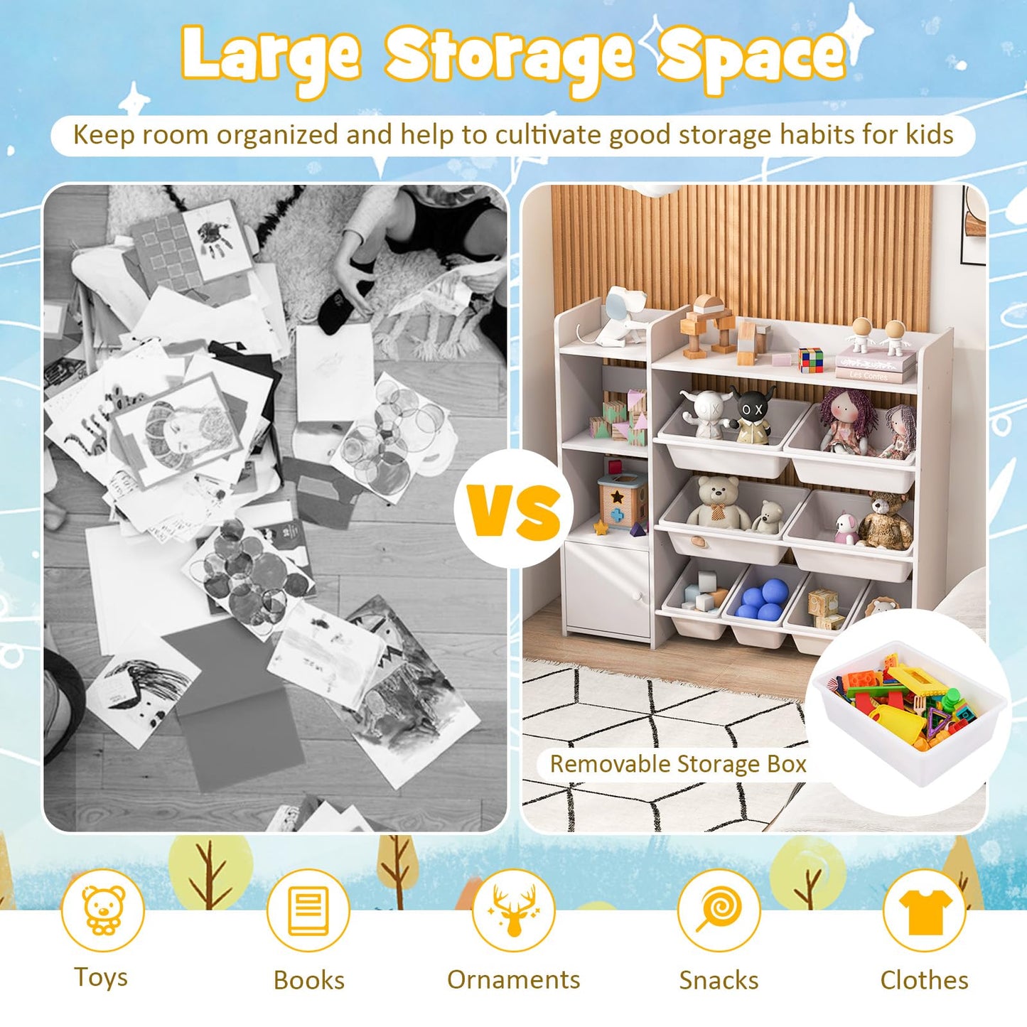 GYMAX Toy Storage Organizer, 4 Tiers Kids Bookshelf and Toy Storage Unit with 8 Bins, Open Shelves and Enclosed Cabinet, Children Bookcase for Playroom Bedroom Nursery (Pink)