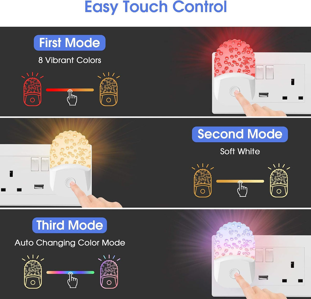 Emeritpro Night Light Plug in Wall with Dusk to Dawn Sensor, Warm White+RGB