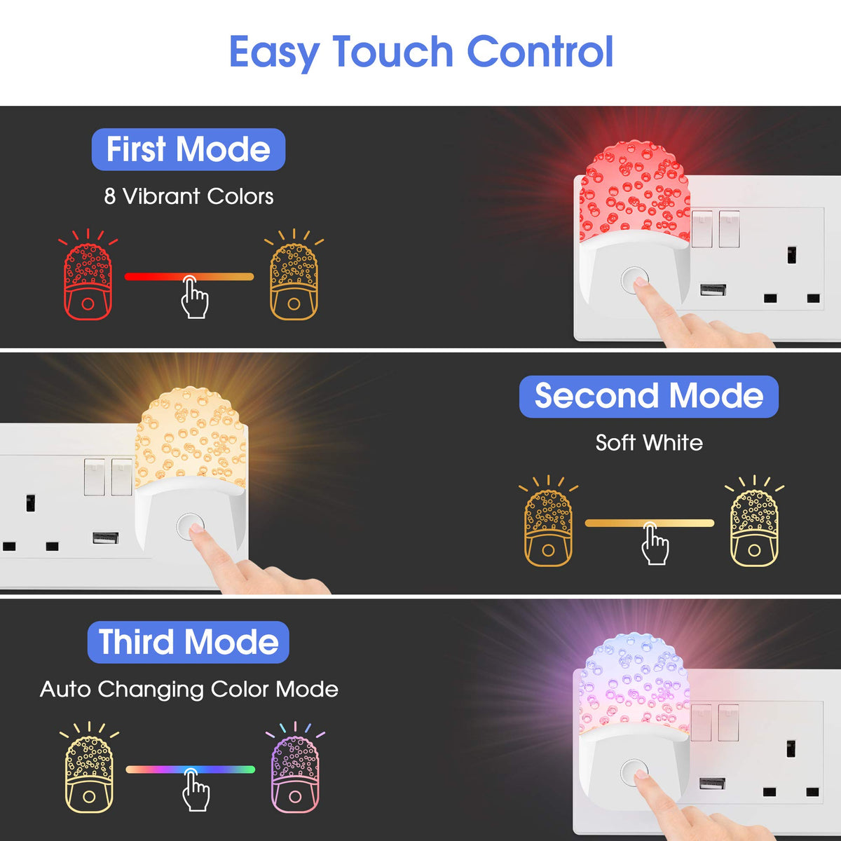 Emeritpro Night Light Plug in Wall with Dusk to Dawn Sensor, Warm White+RGB