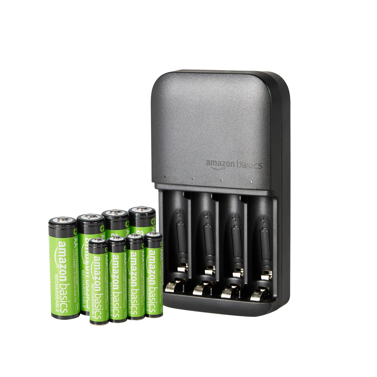 Amazon Basics 4 Slot Ni-MH AA & AAA Battery Charger With Indicator LEDs, With USB Port, Black