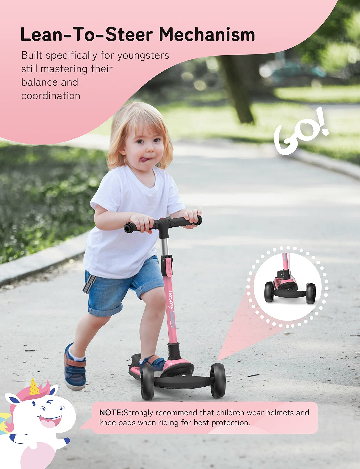 besrey 3-Wheel Toddler Scooter with Lean-to-Steer — Foldable, Anti-Slip Deck | Max 50 kg