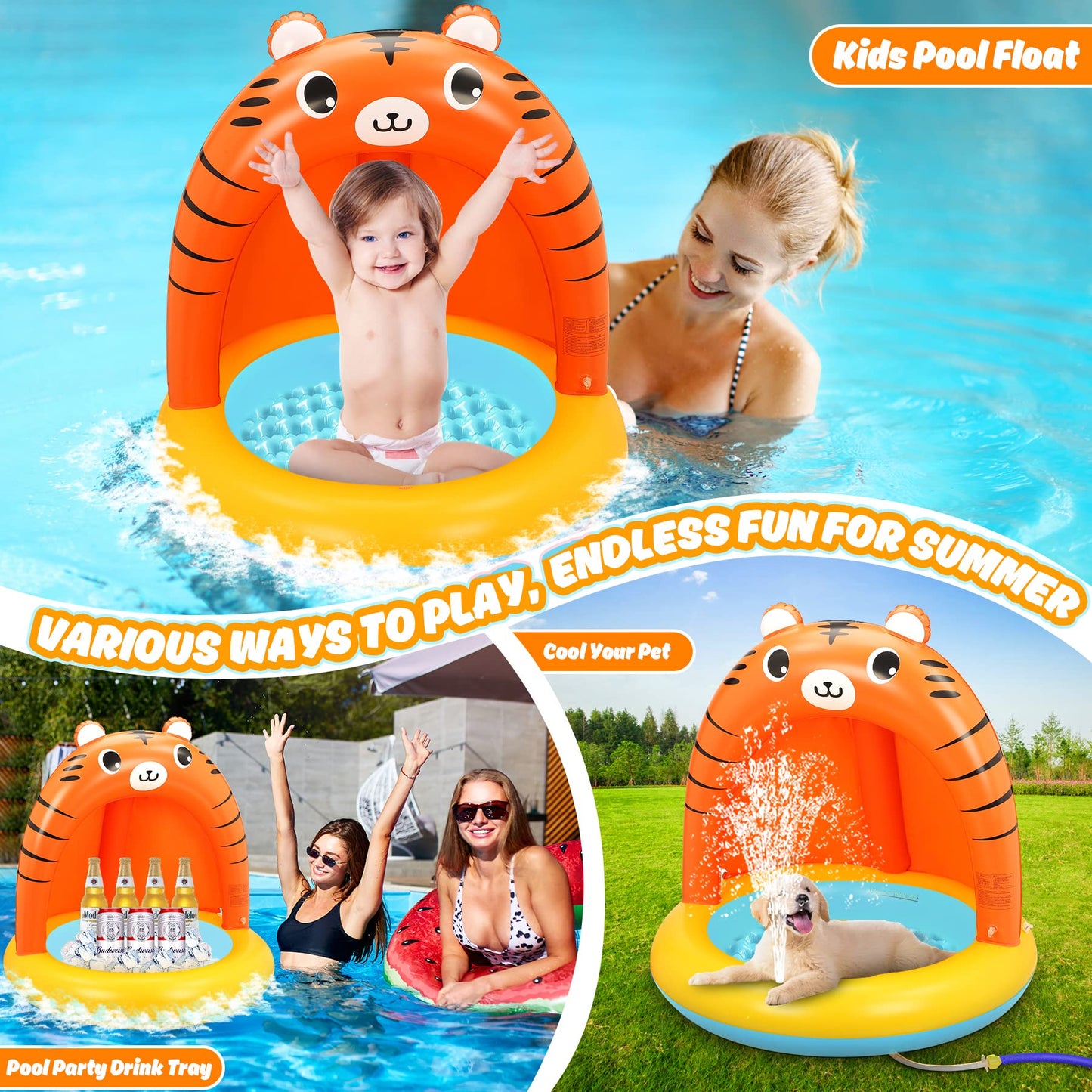 COOLJOYA Inflatable Pool | Splash Spray Paddling Pool Sprinkler Pad | Paddling Pool for Kids Toddlers | Swimming Pool Toy Gifts 68 x 41 x 18 Inch (Unicorn)