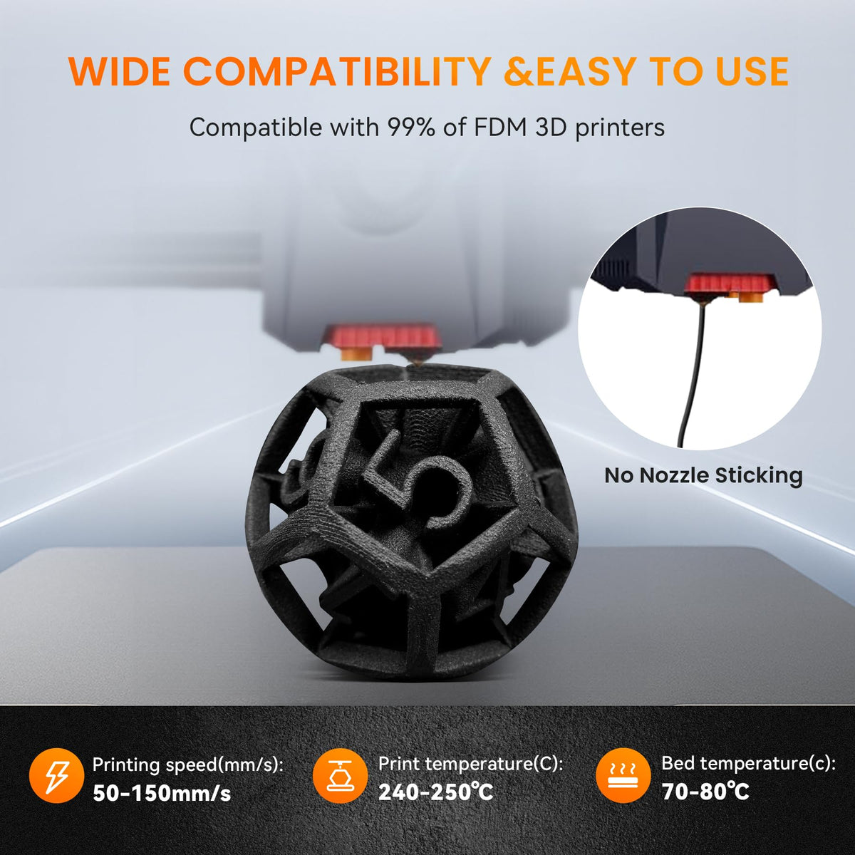 TECBEARS PETG Filament 1.75mm Black 1KG, High Strength & Toughness