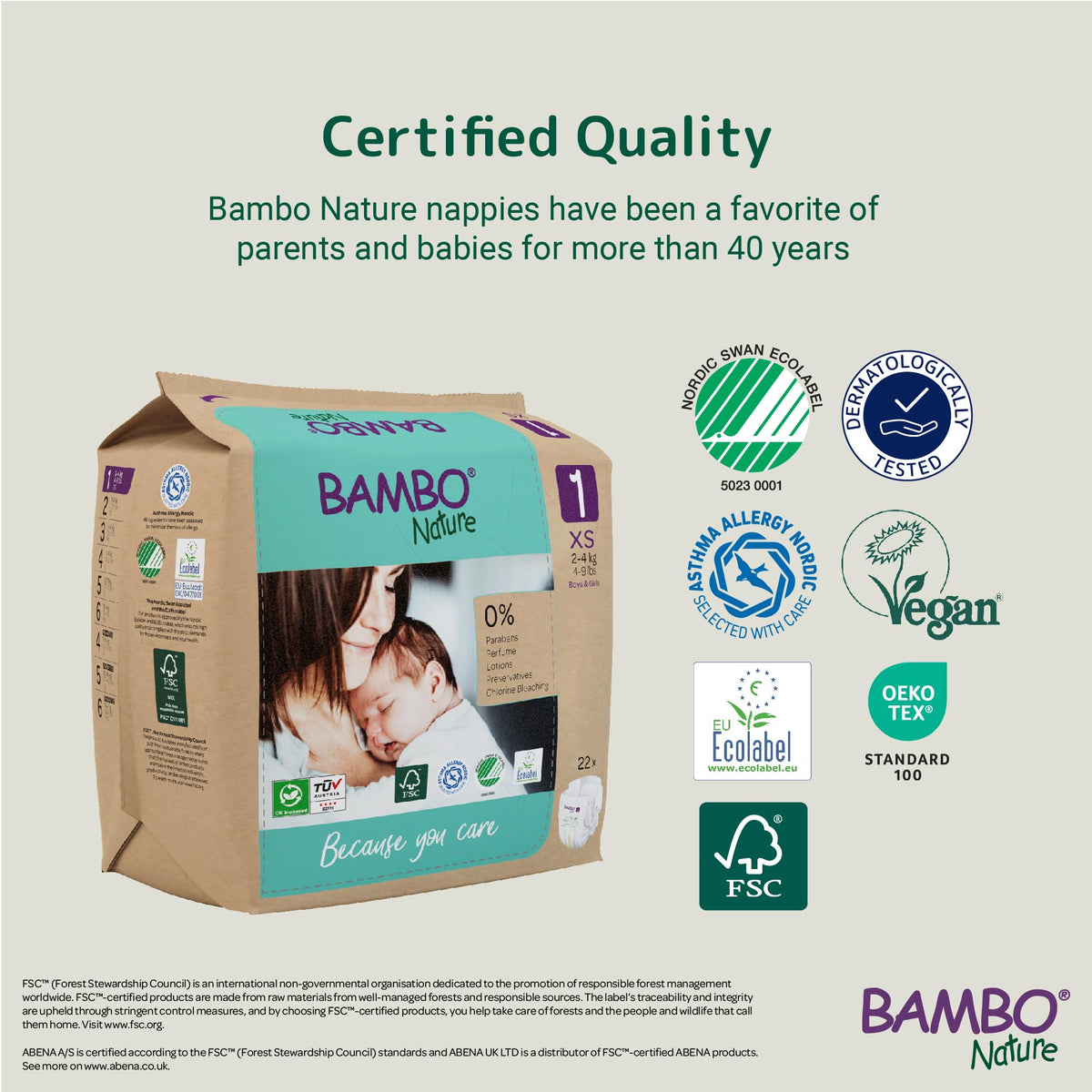 Bambo Nature Premium Eco Nappies, Premature Size 0 (2-7lb/1-3kg), XXS, Pack of 24, Eco-Labelled Nappies, Enhanced Leakage Protection, Secure and Comfortable Baby Nappy