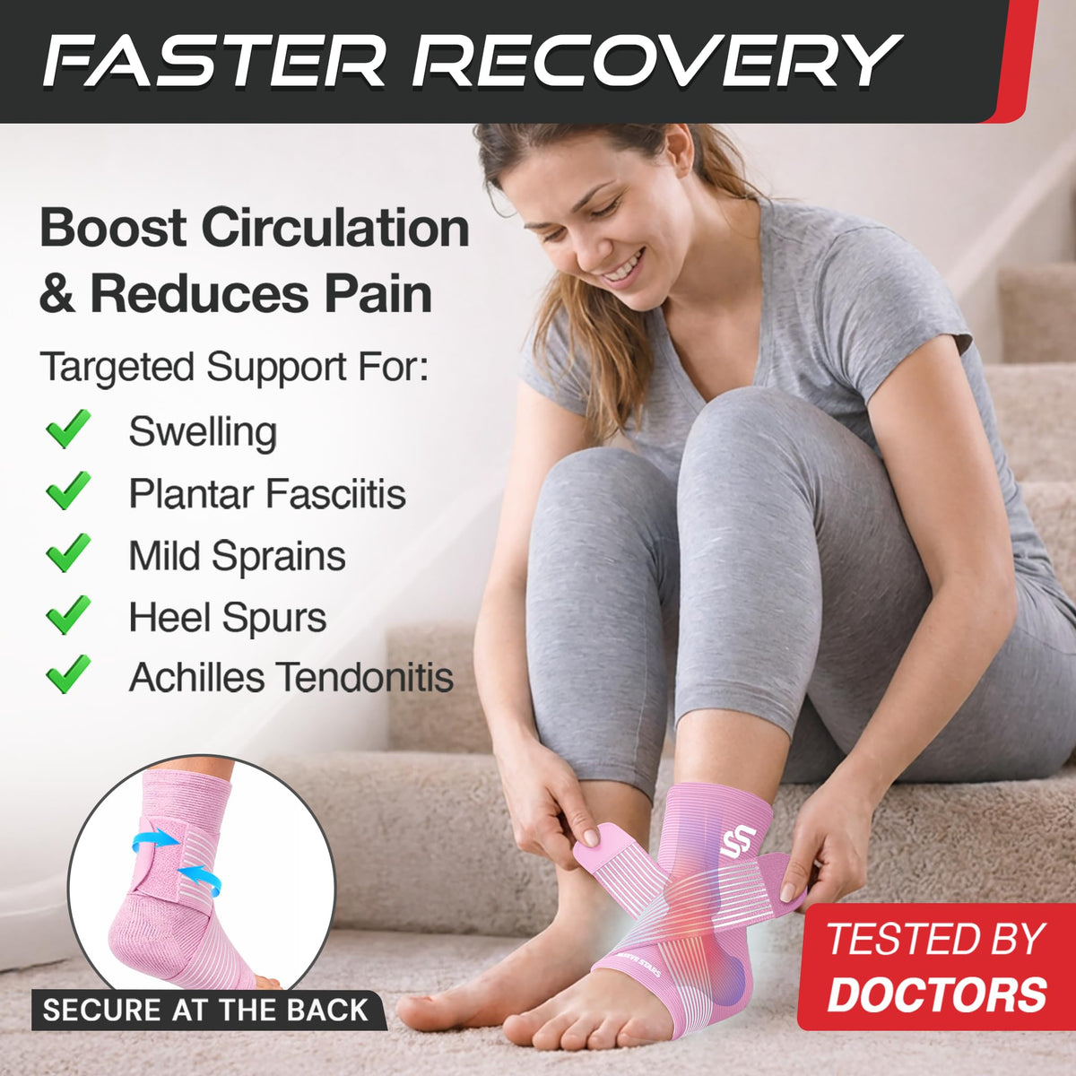 Sleeve Stars Ankle Brace Men & Women Support (Single/L:12"-13"/Black)