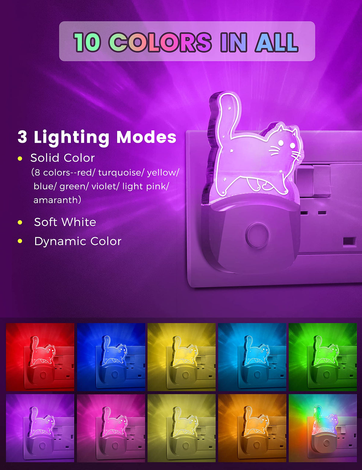 Emeritpro Night Light Plug in Wall with Dusk to Dawn Sensor, Warm White+RGB