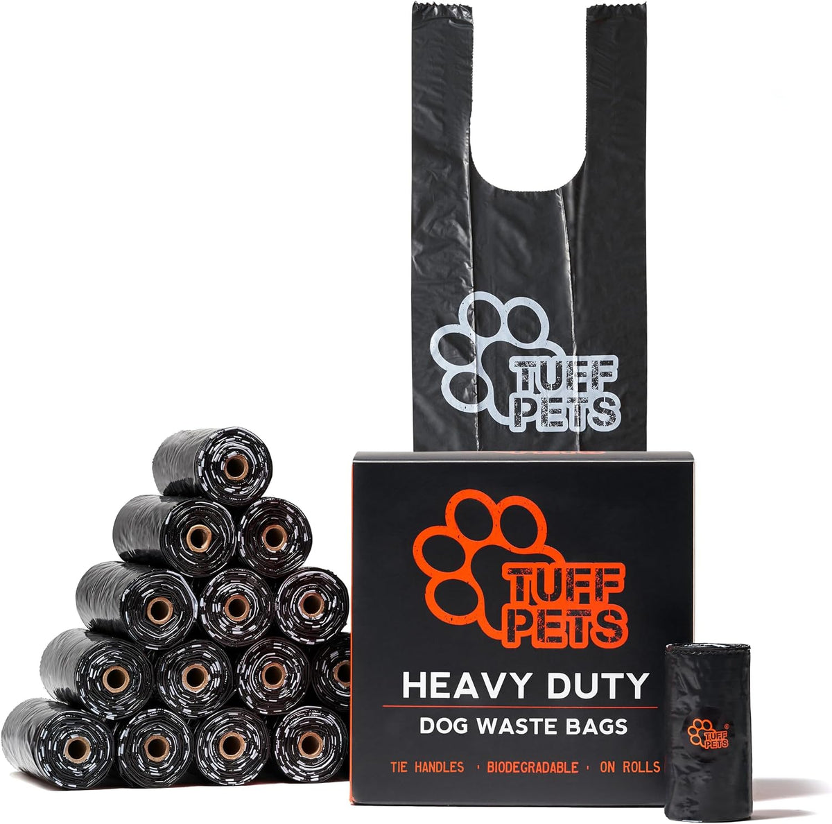 Tuff Pets Dog Poo Bags with Tie Handles, Extra Thick and Strong, 16 Rolls