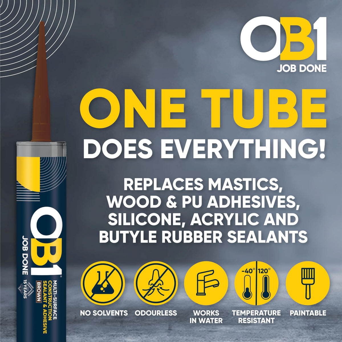 OB1 Clear Multi-Surface Construction Sealant & Adhesive, 290ml 2in1 formula