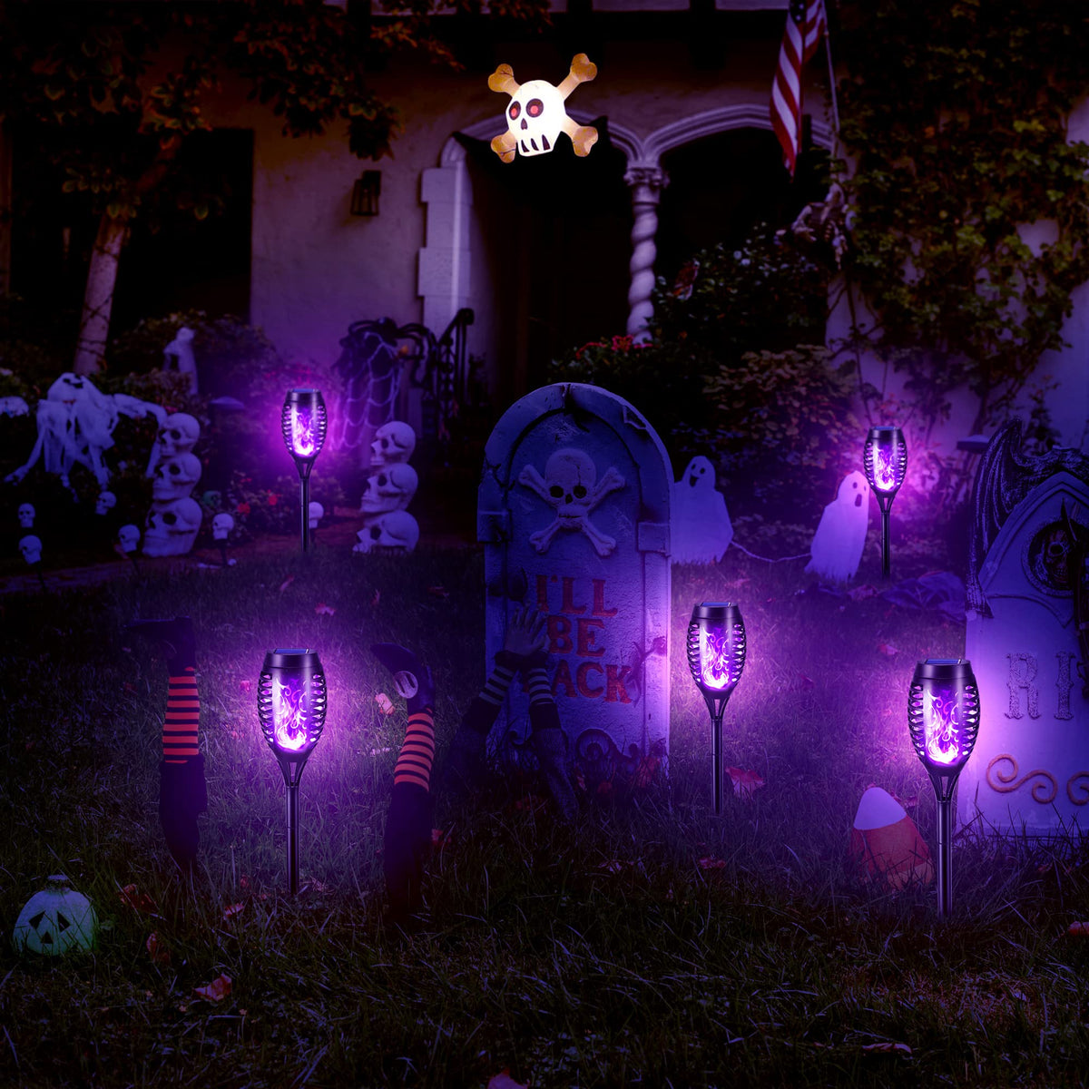 Geemoo 6 Pack Solar Flickering Dancing Flame Lights Waterproof Solar Torch Lights for Outdoor Garden Patio Pathway Yard Driveway Decorative, Warm White
