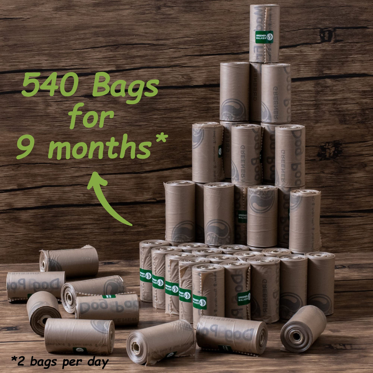 GREENER WALKER Poo Bags for Dog Waste, 540 Extra Thick Strong 100% Leak Proof Biodegradable Dog Poo Bags (Green)