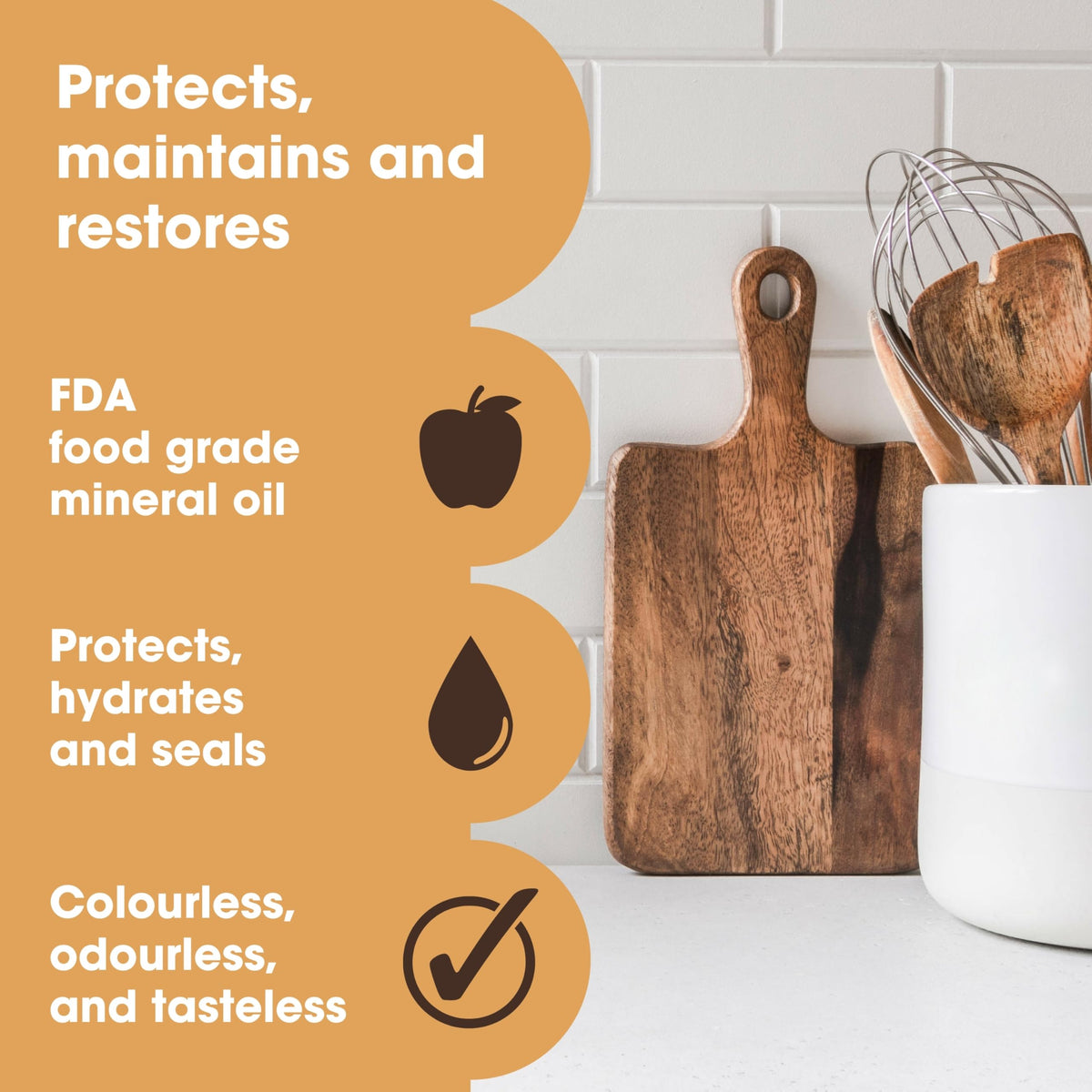 Chopping Board Oil - Premium Food Grade Mineral Oil to Protect and Restore Wood Cutting Boards, Butcher Blocks, Countertops - 250ml