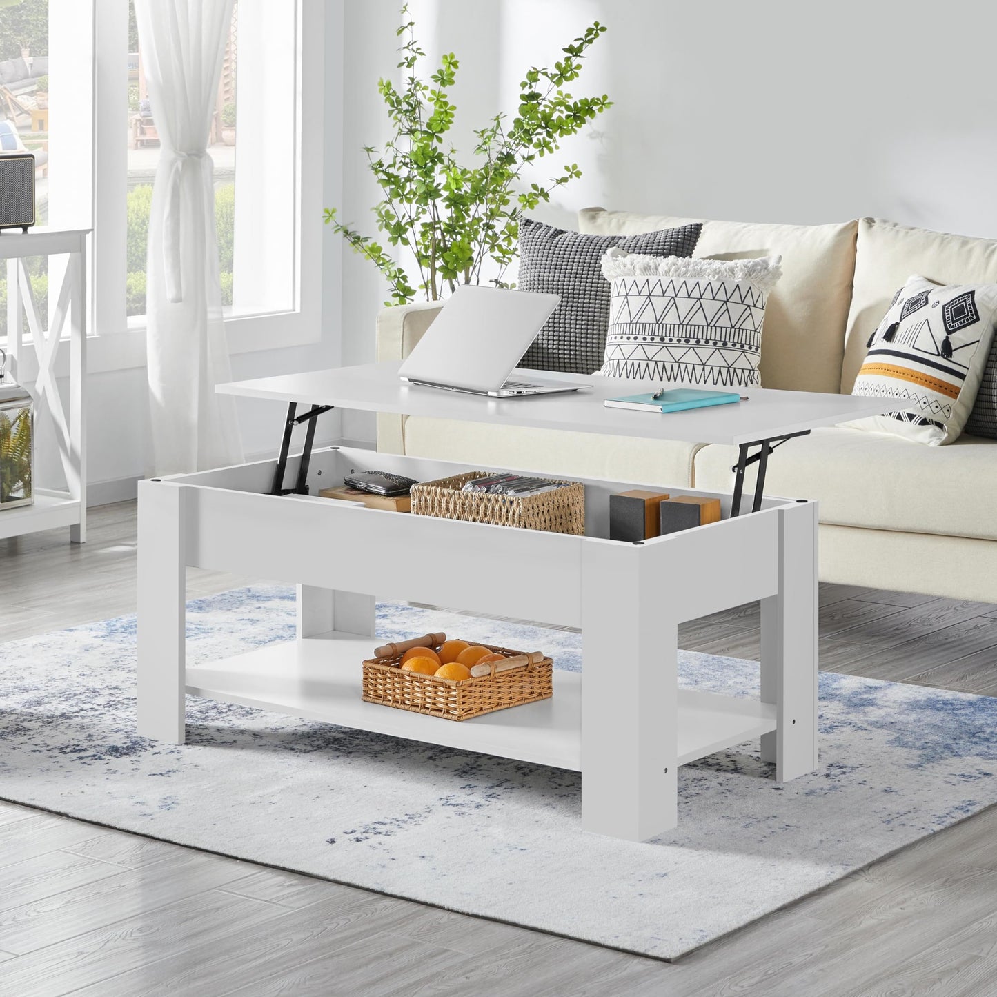 Yaheetech Lift Up Coffee Table, Wooden Lifting Coffee Table with Hidden Storage Drawer and Open Shelf, Space-saving Tea Tables for Living Room/Reception, Espresso