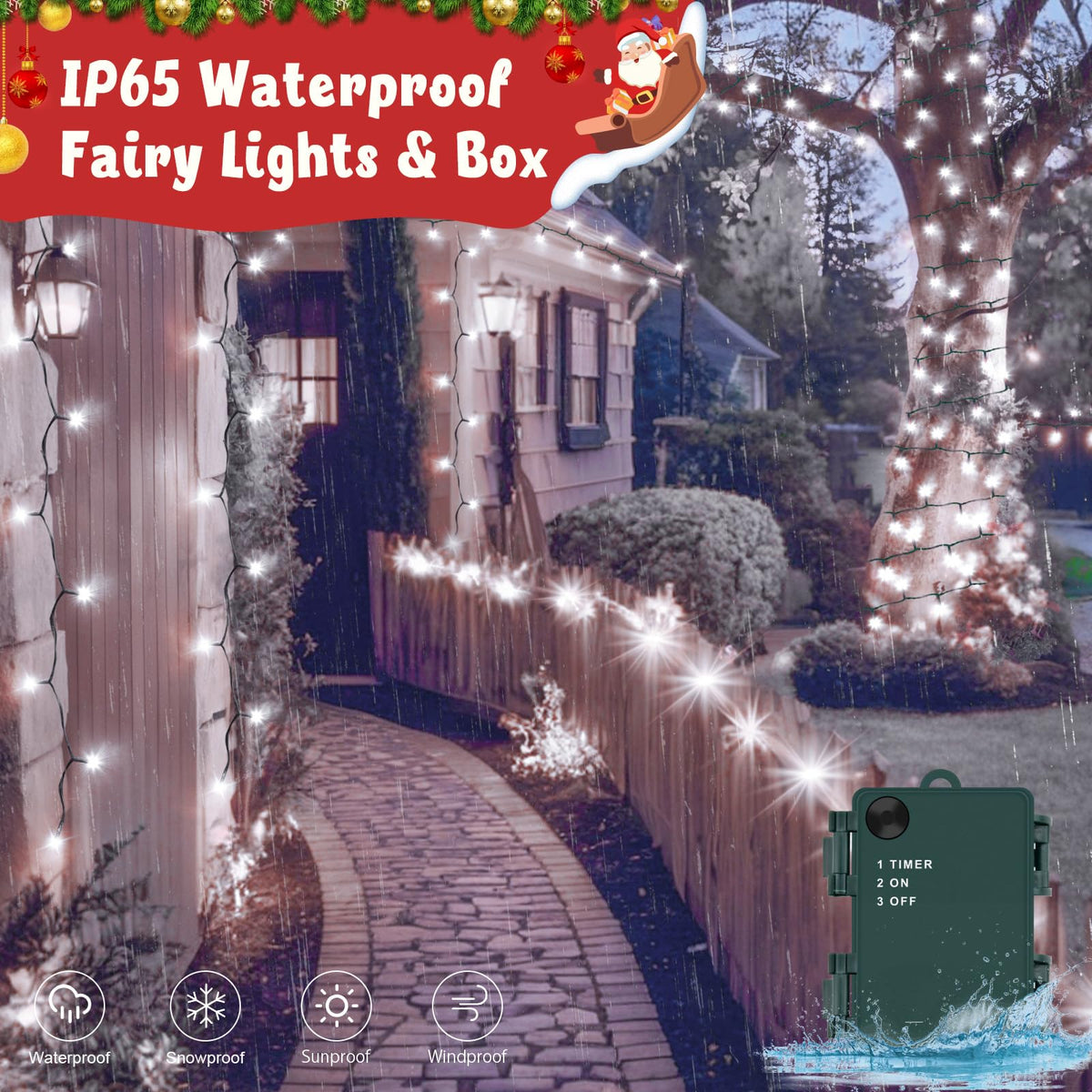Gcstnn Battery Fairy Lights, 3M/9.8Ft 30LED Battery Powered Fairy Lights Indoor Outdoor with 6h Timer Waterproof String Lights On Green Cable,for Bedroom Christmas Tree Decorations,Garden-Cool White