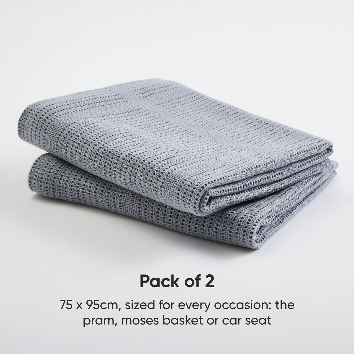 Bloomsbury Mill - Cellular Blankets Baby - 100% Organic Cotton - 2 Pack - Cloud - White - Newborn Essentials - Soft Breathable Baby Blankets for Pram, Cot, Moses Basket - 75x95cm