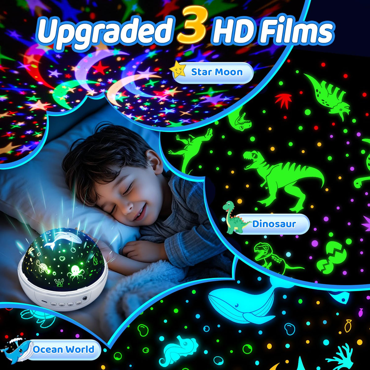 Dinosaur Toys for Boys,3HD Films Night Light Projector,31 Colors Boy Toys
