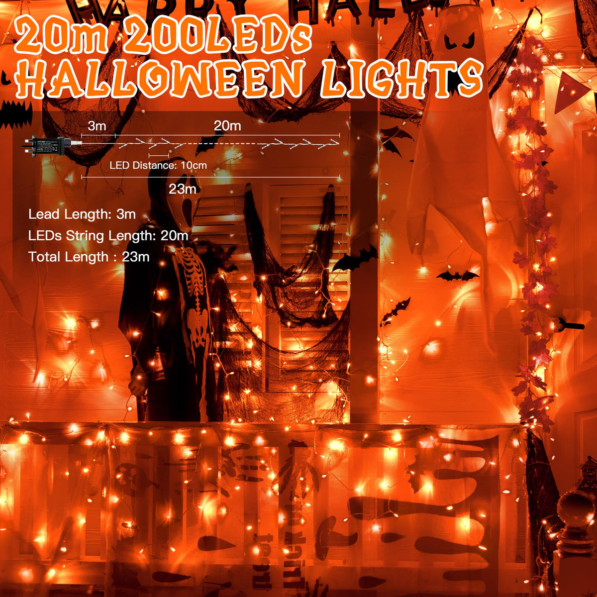 Ollny Fairy Lights Mains Powered 20m 200 LED Outdoor String Plug Remote