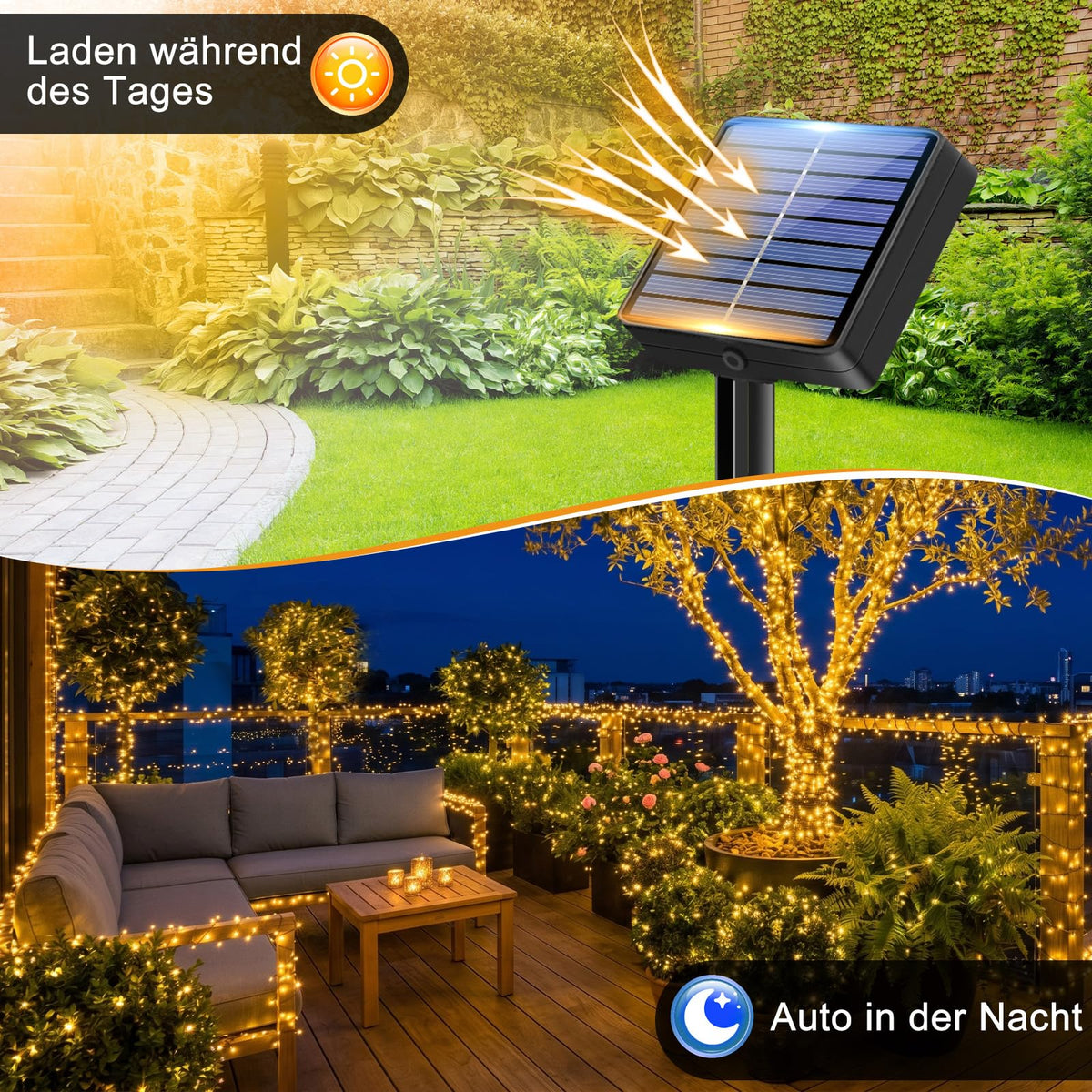 litogo 120 LED Solar String Lights Outdoor, 12M/40Ft 8 Modes Solars Garden Lights Waterproof Copper Wire Decorative Solar Fairy Lights for Patio, Gate, Yard, Trees, BBQ, Wedding, Party